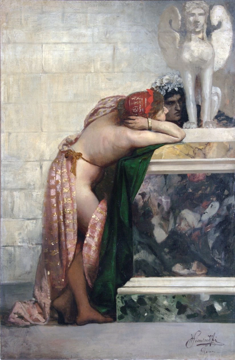 Henryk Siemiradzki - 108, Due figure accanto a una statua di Sfinge, 1870